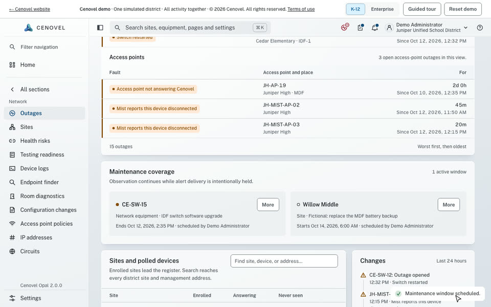 Scheduling a maintenance window. A recording from the demo console.